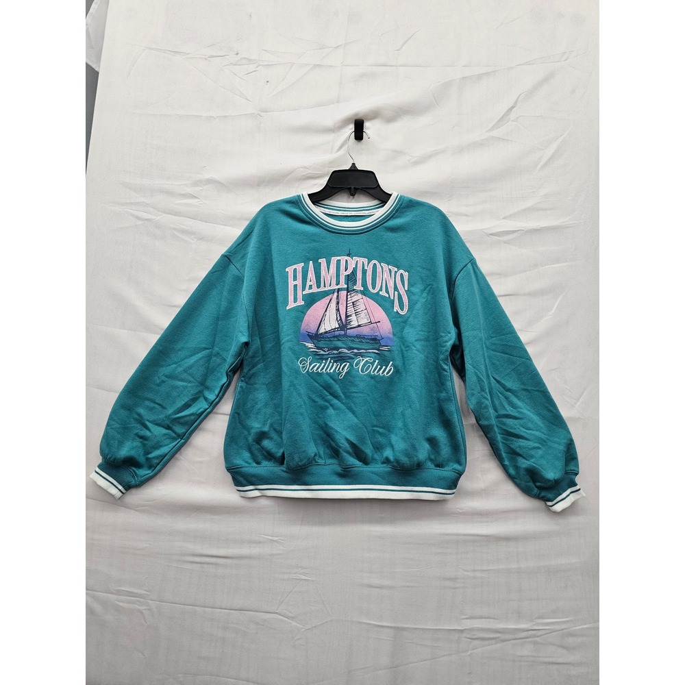 Limited‎ Too Womens Graphic Pullover Sweatshirt Green Cotton Blend Casual Size S